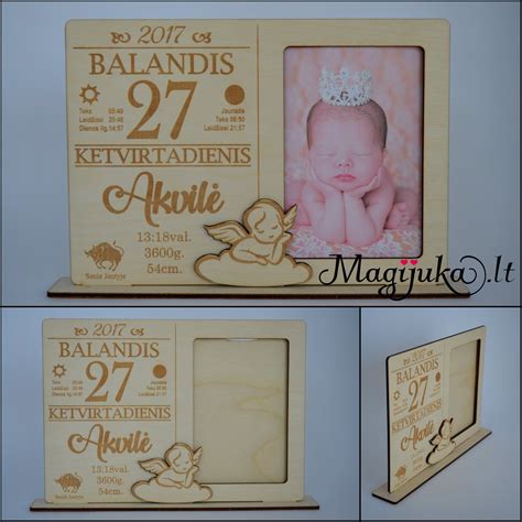 vaiko gimimo rėmelis su nuotrauka ir metrikais