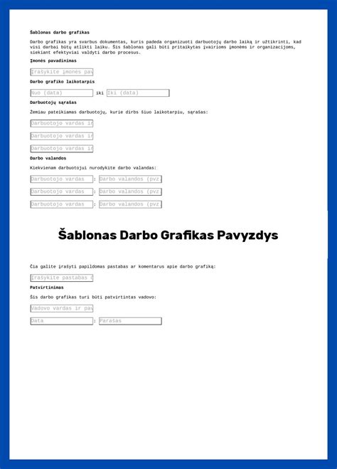 Darbo grafiko pavyzdys nepilnamečiams