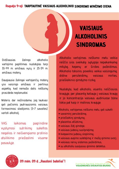 Infografika apie vaisiaus alkoholinio sindromo (VAS) požymius ir pasekmes