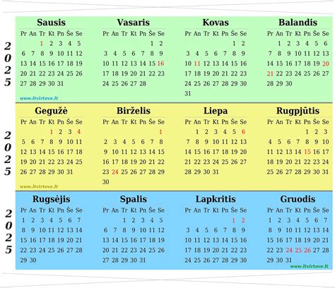 Lietuviškas kalendorius su datomis