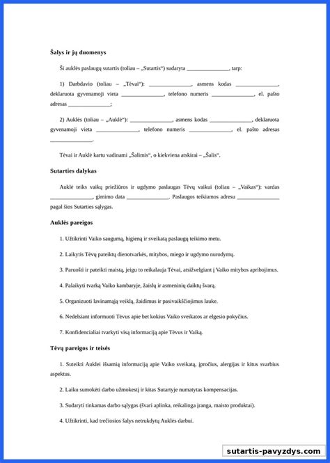 Vaizdinis sutarties pavyzdys su aukle