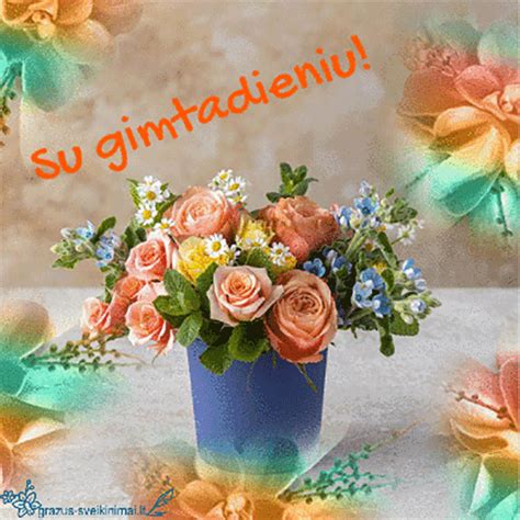 Simbolinis gimtadienio sveikinimas su gėlėmis