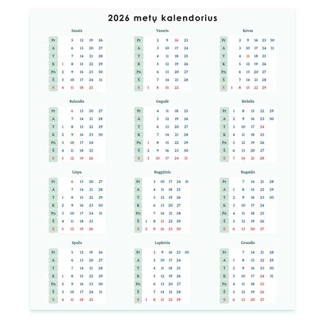 Kalendorius su pažymėtais vasaros mėnesiais