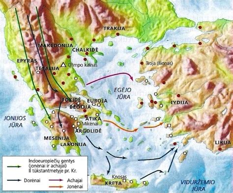 Senovės Graikijos žemėlapis su Atėnų ir Spartos pozicijomis