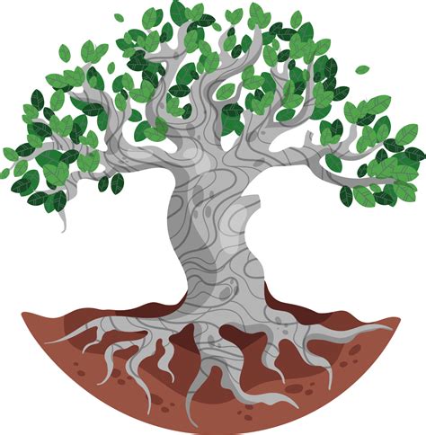 Medis su šaknimis ir lapais, simbolizuojantis augimą