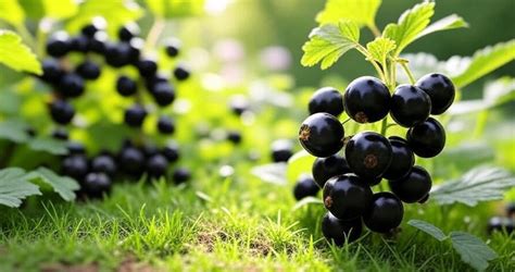 Juodųjų serbentų krūmas su uogomis