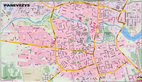 Žemėlapis: Panevėžio ir Šiaulių miestai su žymėjimu