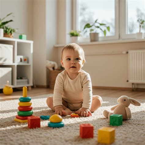 Kūdikis, žaidžiantis su spalvotais tekstūriniais žaislais