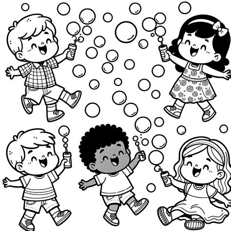 vaikai žaidžia lauke su muilo burbulais