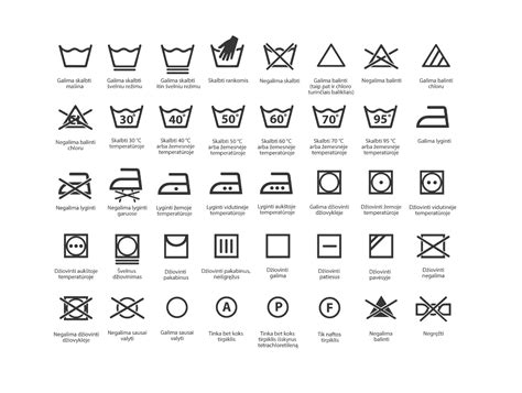 Vaikiškų drabužių priežiūros simboliai