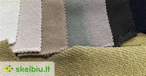 skirtingų audinių pavyzdžiai: medvilnė, flisas, bambukas, vilna