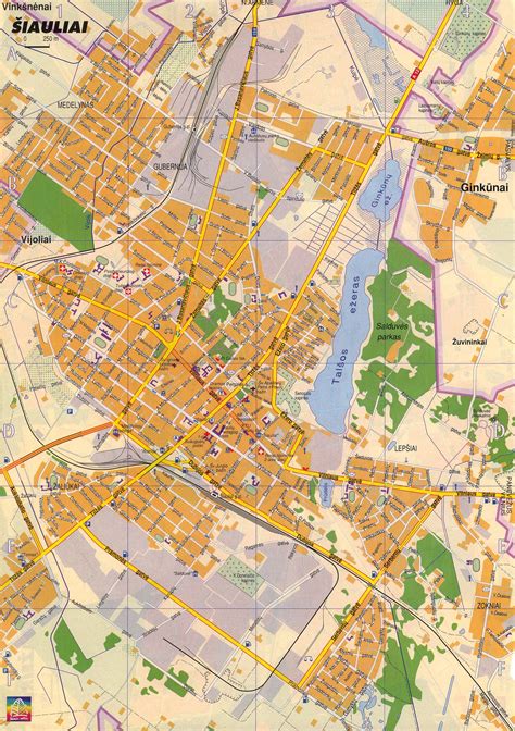 Šiaulių miesto žemėlapis su rajono ribomis