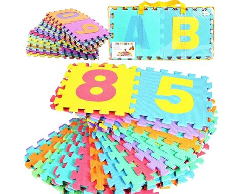 Vaizdžios dėlionės kilimėlis su raidėmis ir skaičiais