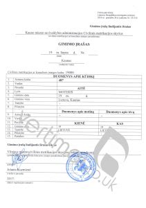 Vaiko gimimo liudijimo pavyzdys