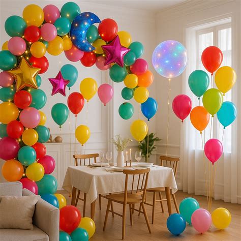 Vaikų gimtadienio šventė su spalvotais balionais ir dekoracijomis