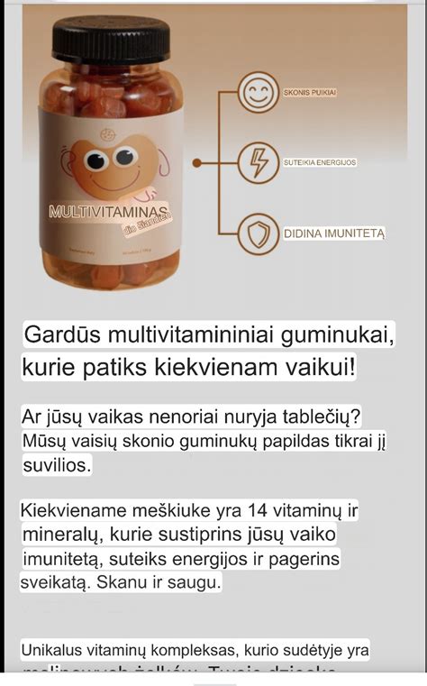 Lentelė su vitaminų ir mineralų dienos normomis vaikams