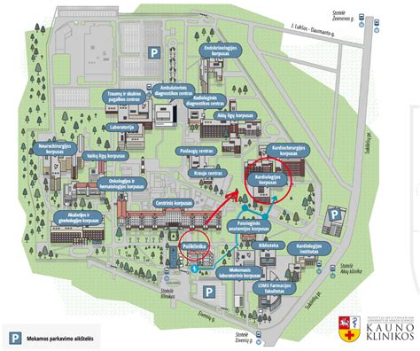 Žemėlapis su Kauno poliklinikų ir klinikų lokacijomis