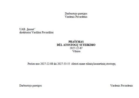 Vaiko priežiūros atostogų prašymo forma